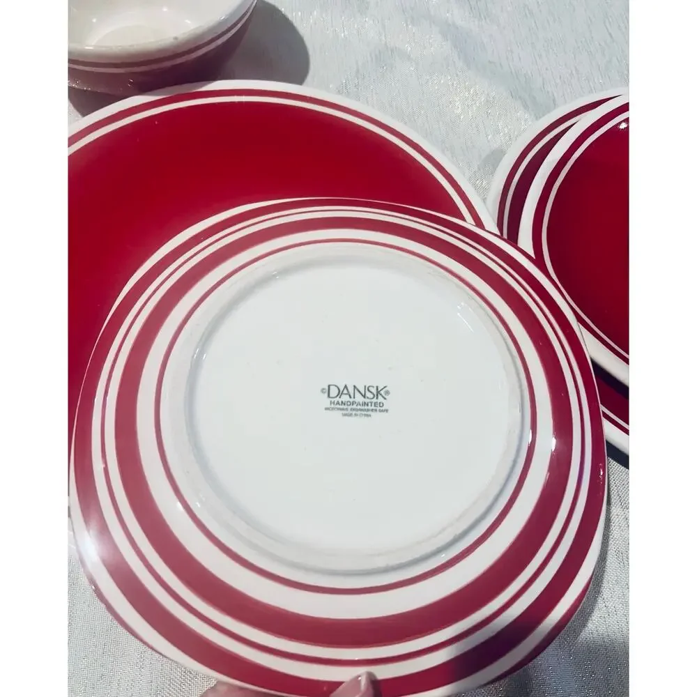 DANSK Circa Red Stoneware.  Hand painted Red & White. Rare vintage pattern. 10pc